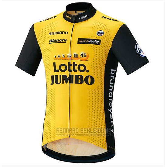 2018 Fahrradbekleidung Lotto NL Jumbo Gelb und Shwarz Trikot Kurzarm und Tragerhose